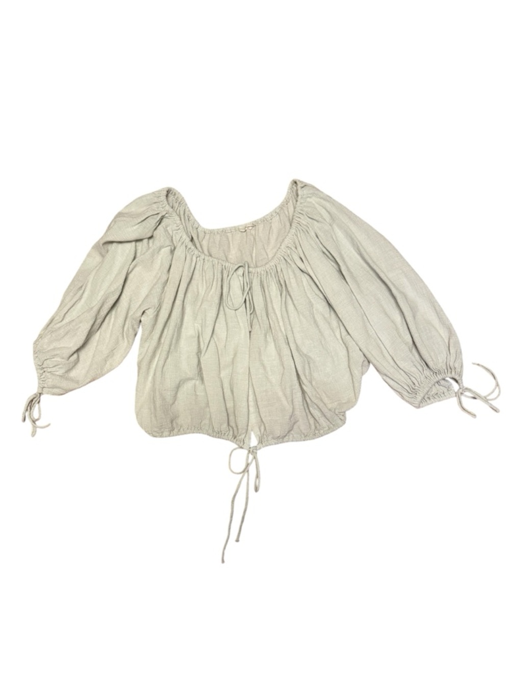 Boho Scoop-Neck Peasant Blouse in creamy light sage